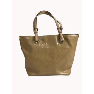 Michael Kors Women's Beige Logo Pattern Satchel Handbag Sz L